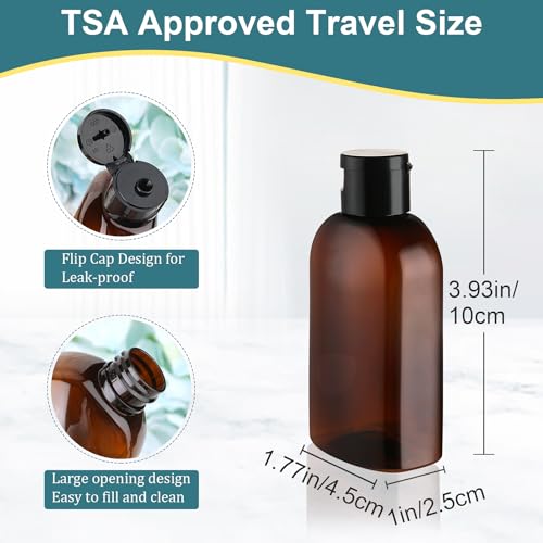 Cosywell Travel Bottles for Toiletries - 6 PCS Shampoo Bottles, TSA Approved Travel Size, Leak Proof Containers with Flip Cap - color: H-3.4oz-Brown-3label3blank