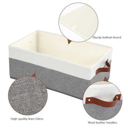 6 Pack Closet Storage Bins, Storage Baskets for Shelves, Linen Closet Organizers and Storage with Leather Handles for Clothes,Towels, Sheets, Jeans, Toys, Books (Grey and White) - style: 6 Pack Grey & White