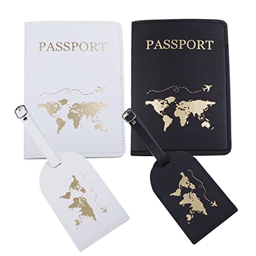Mr and mrs Honeymoon Passport Wallets Travel Holder Set, Couple Travel Luggage Tags Passport Cover - cute map pattern for Wedding Bridal Shower Gift - color: Gold-1
