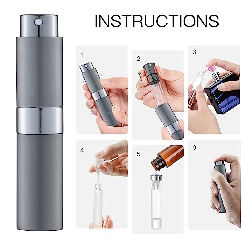 LISAPACK 8ML Atomizer Perfume Spray Bottle for Travel, Empty Refillable Cologne Dispenser, Portable Sprayer (Grey) - color: Grey