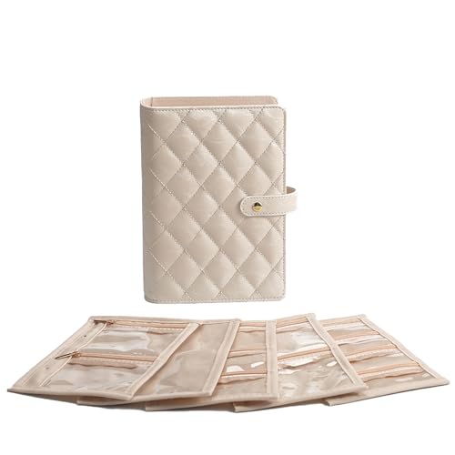 Faux Leather Jewelry Storage Case with 5 Detachable Pages, Tangle-Free Portable Jewelry Holder for Necklaces Rings Earrings Bracelets, Light-Sensitive Off-White - color: Light-sensitive off-white (with five-page cloth bag)