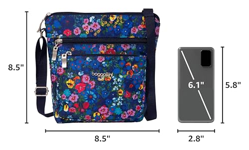 Baggallini Pocket Crossbody Bags for Women 8x8 Small Lightweight Durable Water-resistant Travel Purse W/Rfid - color: Flower Market