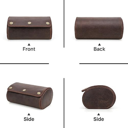 Personalized Custom Name Watch Case Roll Organizer, Luxury Genuine Leather Travel 2-Watches Case For Watch and Bracelet (04 Coffee) - color: 04 Coffee