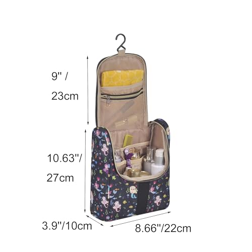 Remobia Hicol Cute Cartoon Hanging Kids Toiletry Bag Children Travel Cosmetic Makeup Organizer Wash Bag Shower bag Over Night Bag Camping Shaving Kit Bag for Boys & Girls (Mermaid Black) - color: Mermaid Black