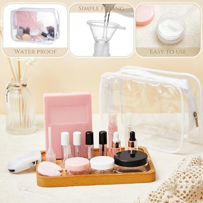 Maxdot 20 Pack Travel Makeup Containers Set Mini Makeup Brush Empty Bottles Kit with Finger Puff Spatulas Leak Proof Refillable Cosmetic Accessories for Liquid Toiletries Skincare Shampoo Mascara