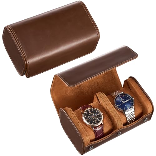 ProCase Watch Travel Case, 2 Slots PU Leather Watch Roll Box for Men, Portable Watch Holder Organizer, Gifts for Father Dad -Brown - color: Brown, size: 2 Slot