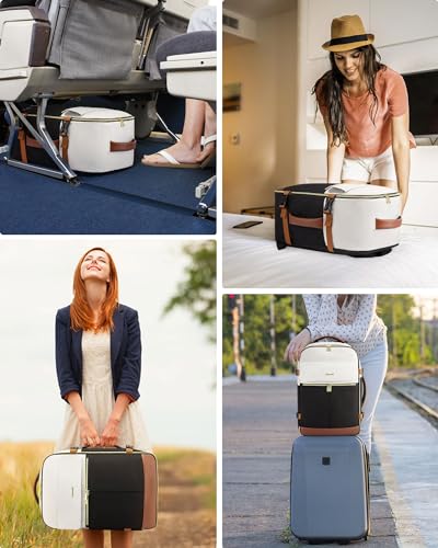 LOVEVOOK Travel Backpack for Women, TSA Carry On Backpack Flight Approved Luggage, 50L Water Resistant Personal Item Daypack Large Weekender Bag fit 18 inch Laptop with 3 Cubes, Beige-black-brown - color: Beige-black-brown, size: 50L-18 Inch-4Pcs