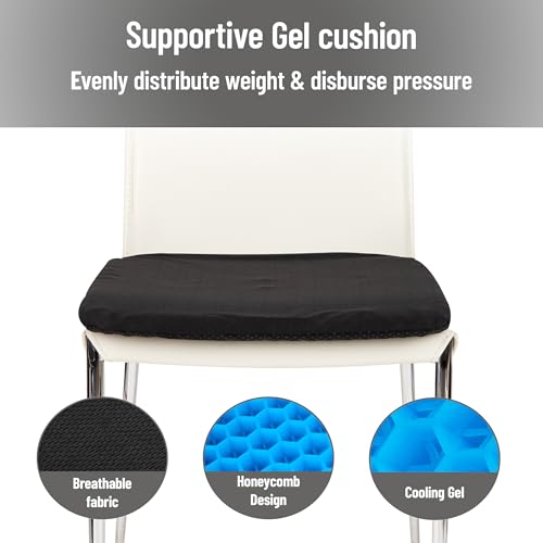 Mind Reader Seat Cushion with Gel Core, Ergonomic Pressure Relief for Tailbone, Hip, Coccyx & Sciatica Pain, Office, Car, Wheelchair, Black