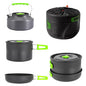 aiGear 3pcs Camping Cooking Set for 1-2 People, Lightweight Foldable Pot Pan Kettle with Storage Bag, Backpacking Cooking Set for Hiking Picnic Camping - color: Green