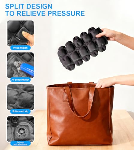 Sondur Travel Cushion, Inflatable Airplane Seat Cushion for Long Flights, 3D Air Cell Seat Cushions with Foot-operated Inflatable Accessories for Office Chair, Wheelchair, Cars, Home Living - color: Black