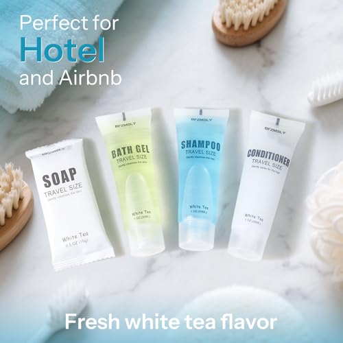 10 Sets Hotel Toiletries Set Bulk, 40 Pcs Travel Mini Bundle Amenities with Shampoo, Conditioner, Body Wash & Bar Soap - White Tea Scent - Guest Supplies for Airbnb, Motel, Hospitality - size: 0.88 Fl Oz (Pack of 40)