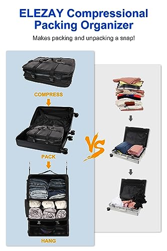 ELEZAY Hanging Packing Cubes Portable Closet 3-Shelf Travel Collapsible Compression Garment Organizer for Carry-on Luggage Suitcase Space Saver Bag XX-Large_No Side Pockets, Black - color: Black, size: XX-Large_16*12*24 IN