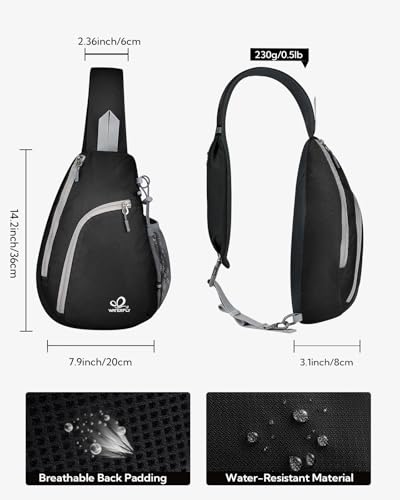 WATERFLY Crossbody Sling Bag Small Water Resistant Backpack Lightweight Shoulder Chest Daypack for Men Women Hiking Travel - color: Black/W