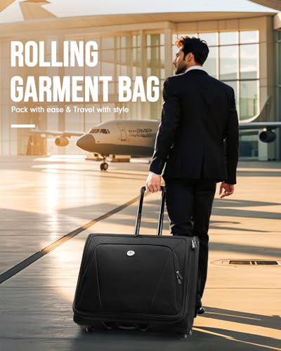 MATEIN Rolling Garment Bag with 2 Packing Cubes, Large Check-in Travel Garment Bags with 17.3 Inch Laptop Compartment, Wrinkle Free Wheeled Business Softside Suitcase Luggage for Men and Women, Black - color: Black, size: Large - Checked