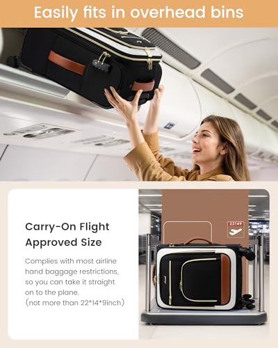 LOVEVOOK Carry on Luggage Airline Approved, 26.5 Inch Large Rolling Suitcase with Garment Bag & Spinner Wheels, Lightweight Underseat Carryon Luggage for Women Men Travel with TSA Lock,3Pcs - color: Black-brown, size: 26.5 inch （4pcs set）