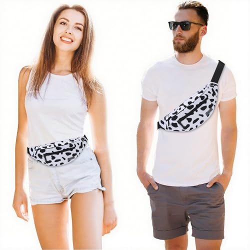 MAXTOP Large Crossbody Fanny Pack with 4-Zipper Pockets,Gifts for Enjoy Sports Festival Workout Traveling Running Casual Hands-Free Wallets Waist Pack Phone Bag Carrying All Phones - color: Cow Print White, style: Large Fanny Pack(4 Zipper Pockets)