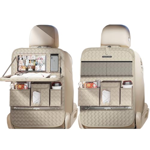 XDV Car Seat Organizers,Multi-functional Back Seat Protectors, Storage Pouches, and Tray Holders (for Cars, Kids, Seat Back and Rear Seats) (Woven Beige, 2 Pcs) - color: Woven Beige, size: 2 Pcs