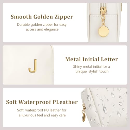 Personalized Birthday Gifts for Women - Initial Makeup Bag Set Travel Toiletry Bag Cosmetic Bags Soft Waterproof PU Leather Makeup Pouch Travel Essentials (J, 1pc Beige) - size: 1pc Beige, style: J