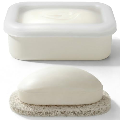 AIMAIAIMAI Compact Leakproof Travel Soap Case, Shatterproof Silicone Travel Soap Container with Draining Pad, Great for Outdoor, Camping, Gym (Off-White) - color: Off-white