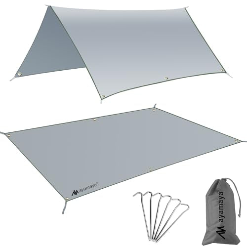 AYAMAYA Tent Footprint, PU 3000 Waterproof Tent Ground Cloth Large Size for 2-8 Person Family Camping Tents Ground Sheet Mat with 6 Tent Stakes for Camping Hiking Picnic - 13x9FT /8x7FT /6x7FT /5x7FT - color: Gray, size: 13FT x 9FT
