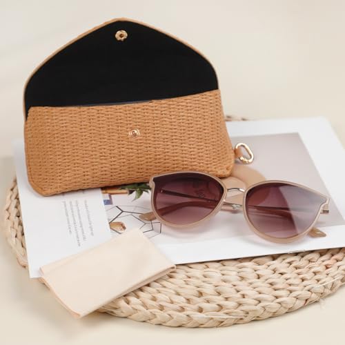Straw Sunglasses Case Hard Shell Glasses Eyeglass Travel Pouch Women Men Eyewear Organizer Holder with Clip - style: Straw