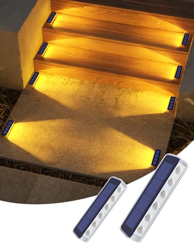 DetarZinLED Solar Step Lights for Outside, 2 Pack Solar Stair Lights, Warm White Outdoor Deck Light Waterproof, Outdoor Light Solar Powered for Deck, Dock, Pathway, Porch, Path, Ground, Backyard - color: Warm White, size: 2 Pack
