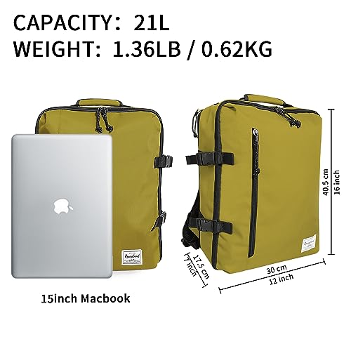 Travel Backpack 21L Minimalist Casual Small Carry-on Daypack 15-inch Laptop Notebook, Overnight Weekender Dark Yellow Mustard - color: Mustard