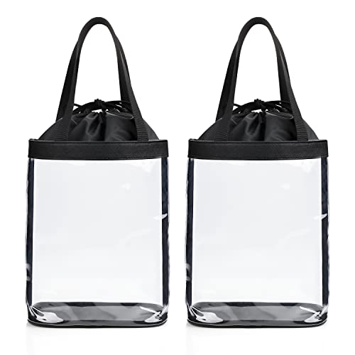Clear Makeup Bags, TSA Approved Toiletry Bag for Traveling, Clear Travel Bag for Toiletries, Waterproof Transparent Cosmetics Bag Organizer for Women Men, Carry on Airport Airline Compliant Bag (2PCS) - color: 8-Black with Drawstring, size: Medium