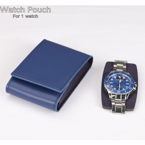 Watch Travel Pouch Portable Organizer - Luxury Watch Case Travel Recycled Leather Storage and Display for Men and Women (Single,Blue) - color: WP-Blue