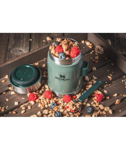 STANLEY Classic Food Jar and Spork | Vacuum Insulated Food Container | Wide Mouth Screw On Lid | Packable for Travel | Stainless Steel with Leakproof Lid | BPA-Free - color: Black 2.0