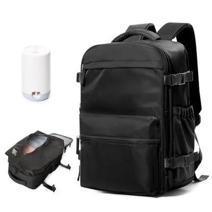 BOXSAM Large Vacuum Travel Backpack with Pump for Women, Personal Item Carry on Backpacks Flight Approved 18x14x8 inches for Men,Laptop Waterproof Work Compression bags Casual Daypack,Black - color: Black
