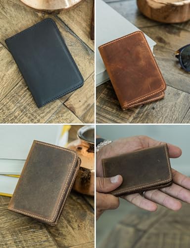 Handcrafted Genuine Leather Wallets, Minimalist Cardholders, and Passport Covers, Handmade Gift - color: Chestnut, style: Bifold Cardholder