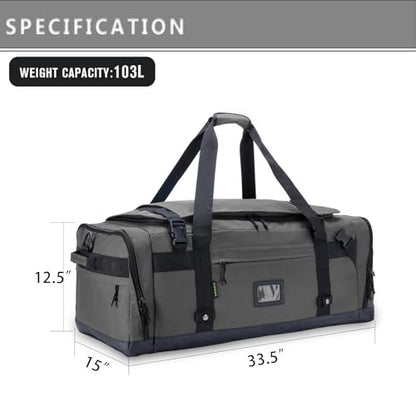 Large Duffle Bag for Travel - Men & Women, Foldable Gym Duffle Backpack, Heavy Duty Tactical Military Canvas Duffel Bags, Extra Big Carry On with Shoe Pockets, Waterproof (80L/103L) - color: Grey, size: L(103L)