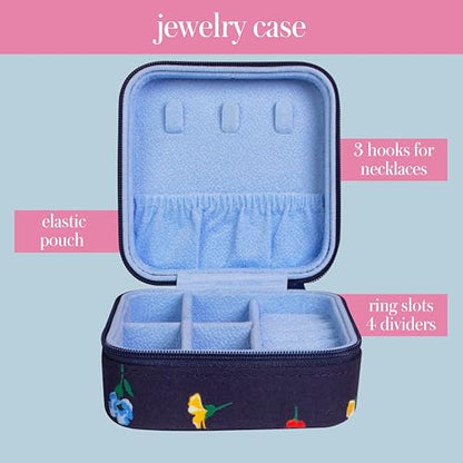 kate spade new york Small Travel Jewelry Case, Navy Floral Jewelry Box to Organize Rings, Necklaces, Earrings, Garden Toss