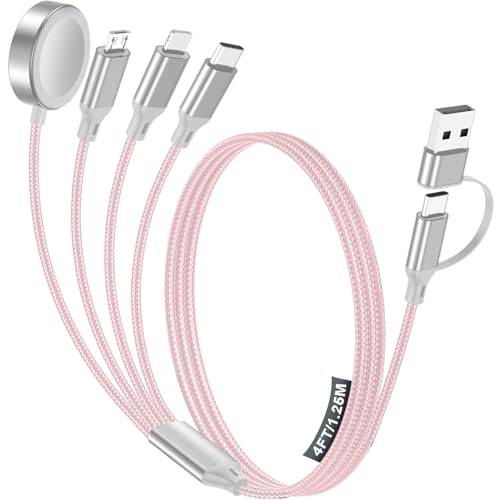 Travel Essentials,Multi Charging Cable for Apple Watch Charger/iPhone Charger/Samsung Charger,USB A & Type C Power Cable for iWatch Ultra/10-2/iPhone 17-11/Samsung S26,Serial Cables,Car[1.2M]-Pink - color: 1-Pink, size: 1.2M
