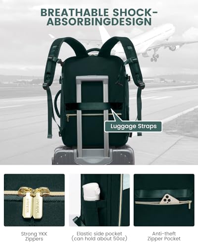 LOVEVOOK 40L Travel Backpack for Women, Carry On Flight Approved, Large Personal Item Bag, Fits 17 Inch Laptop, TSA Approved Luggage with 3 Packing Cubes, Waterproof Weekender Gym Backpack - color: Deepgreen, size: 40L