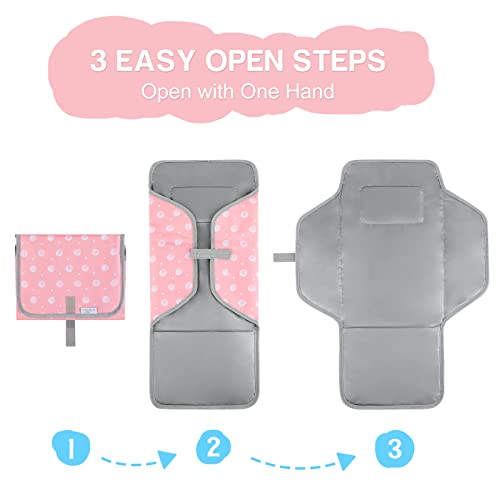 Portable Changing Pad for Baby, Compact Waterproof Diaper Mat with Built-in Cushion, Pink - color: Pink