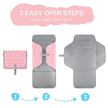 Portable Changing Pad for Baby, Compact Waterproof Diaper Mat with Built-in Cushion, Pink - color: Pink