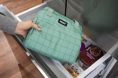 PackIt(R) Freezable Hampton Lunch Bag, Sports Grid Sage, Built with EcoFreeze(R) Technology, Collapsible, Reusable, Zip Closure with Front Pocket and Shoulder Straps, Designed for Fresh Office Lunches - color: Sports Grid Sage