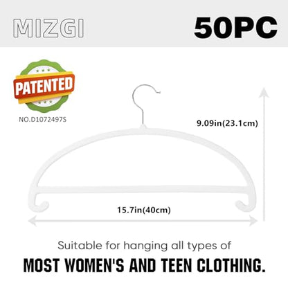 MIZGI 50 Pack White Velvet Hangers - No Shoulder Bumps, Heavy Duty Non-Slip Chrome Hooks for Jackets, Coats, Pants - color: White/Upgraded, size: 50 Pack