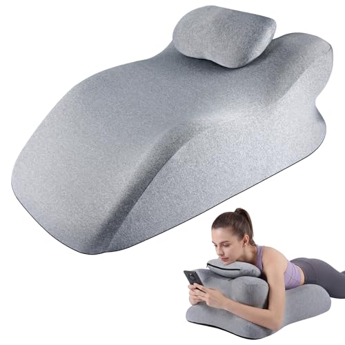 Ergonomic Contoured Support Pillow, Memory Foam Pillow, Multi-Functional Neck Back Waist Pillow for Bed Sleeping & Reading, with Removable Pillowcase Dark Gray - color: Light Grey