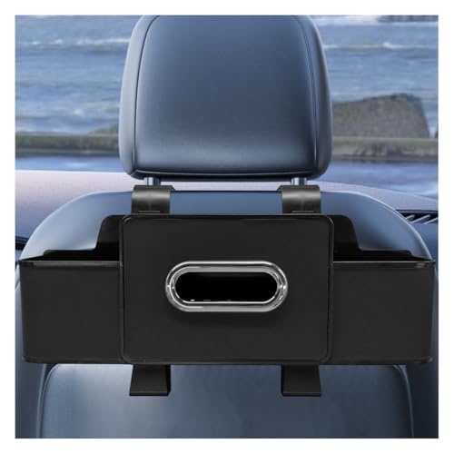 YoRise Multifunctional Car Back Seat Organizer, Leather Automotive Headrest Phone & Tissue & Cup Holder with Hooks, Family Travel Vehicle Backseat Storage Box for Drink, Snack, Handbag (Black) - color: Black