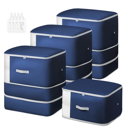 Comforter Storage Bag - 130L Blanket Storage Bags 3-Layer Ultra Space Saving Self Compression Organizer, Washable Compression Bags for Storage Comforter Blanket, 4-Pack, Navy Blue - color: Navy Blue, size: XL-4 Pack - 3-Layer