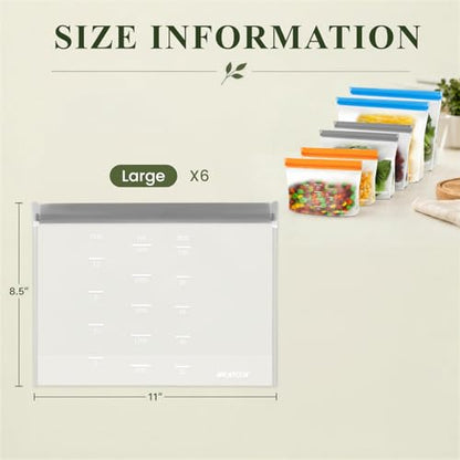 IDEATECH Reusable Bags Dishwasher Safe, BPA Free Reusable Gallon Freezer Bags, Stand Up Leakproof Food Storage Bags for Marinate Meats, Salad Fruit, Vegetables, Home Organization -Gray 6 Large Bags - color: Grey (6 Gallon)
