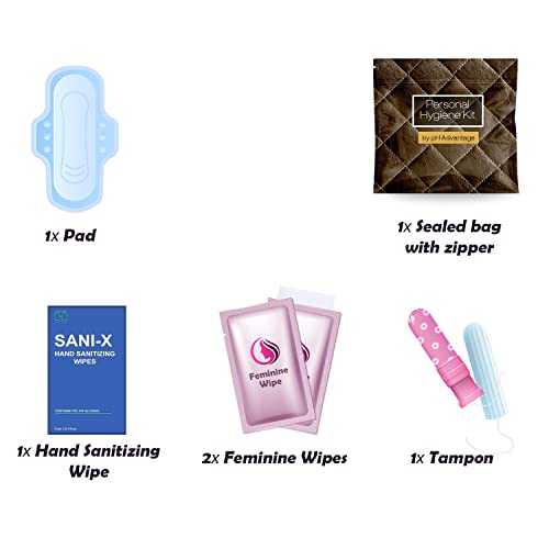 Menstrual Kit All-in-One 10 Pack | Convenience on the Go | Period Kit Pack for Travelling, Tweens & Teenagers or just When You’re Out | Individually Wrapped Feminine Hygiene Product (Brown Leather) - color: Brown Leather