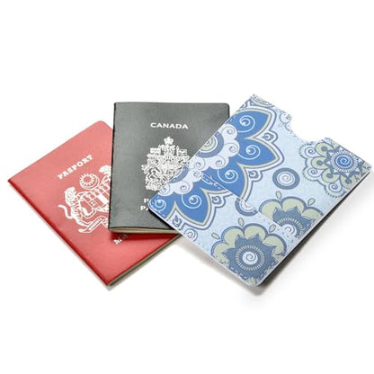 XEYOU Passport Holder Cover - Ultra Slim Premium Vegan Leather Travel Wallet Case Cover - color: Blue Bohemia