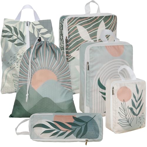 6 Pcs Compression Packing Cubes Waterproof Suitcase Travel Bag Luggage Backpack Organizer Travel Cubes for Packing-Bohemian - color: Bohemian 02