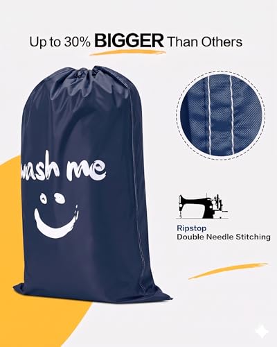 HOMEST 2 Pack XL Laundry Bags 28" x 40", Extra Large Dirty Clothes Organizer Holds 3-4 Loads, Machine Washable Drawstring Laundry Bag for Dorm, Camp, Laundromat, Family, Travel, Sky blue & Blue - color: (Ⅰ-Wash me) Blue & Sky Blue