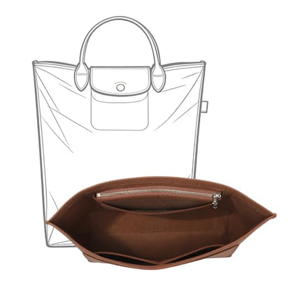 Purse Organizer Insert Compatible with Longchamp Le Pliage M Top Handle Tote Bag, Glod Brown/SM - color: Gold Brown, size: M Tote Bag (Top Handle)