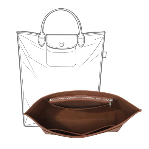 Purse Organizer Insert Compatible with Longchamp Le Pliage M Top Handle Tote Bag, Glod Brown/SM - color: Gold Brown, size: M Tote Bag (Top Handle)